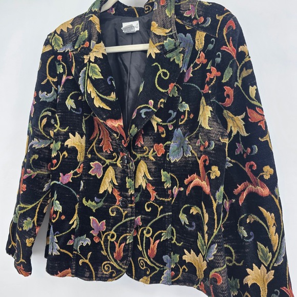 Fashion Bug Floral Tapestry Blazer Jacket Women's XLarge Black Multi Color - Picture 2 of 7